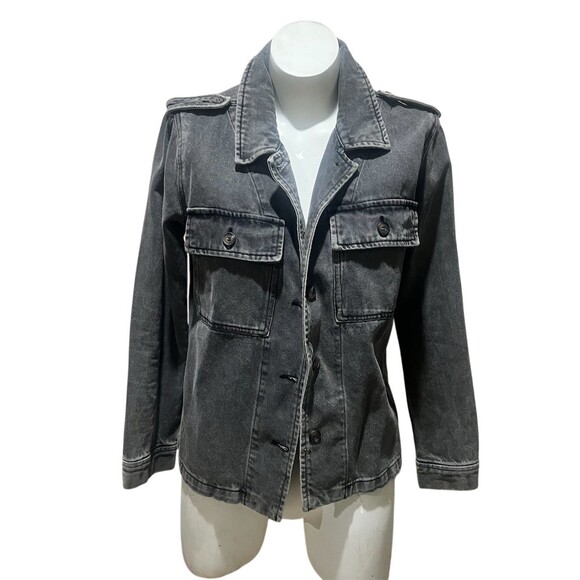 DEAR JOHN Jackets & Blazers - Dear John Utility Jacket Womens Size S Washed Gray Denim Button Front